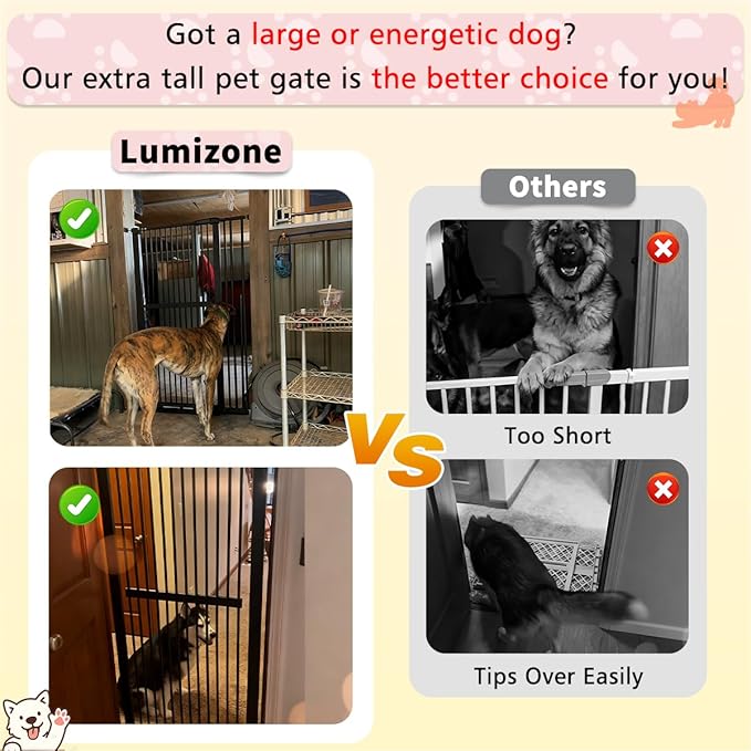 Lumizone Extra Tall Pet Gate 55.12" High Pressure Mounted 63.39"-67.90" Extra Wide (9 Sizes) 1.37" Gap for Cat Dog Stairs Doorway Hallway No Drilling Auto-Close (63.39"-67.90" W, Black)