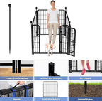 ADAVIN Tall Garden Fence with Low Threshold Door,54 in(H) 4 Panels Total 8.8 Ft(L) Fencing for Dogs, Garden Fence Animal Barrier, Black Iron Metal Heavy Duty Dog Fence Outdoor for Yard
