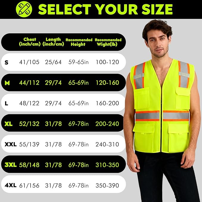 BeautyWill 10/20 Pack Custom Logo Safety Vest,Bulk High Visibility Class 2 Reflective Work Vests
