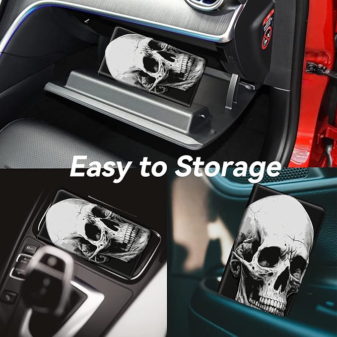 Car Registration and Insurance Holder, Leather Car Glove Box Organizer, Cool Car Accessories for ID, Driver's License Cards & Essential Document,business cards,Men&WomenBlack White Skull