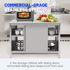 Hally Stainless Steel Cabinet, 30" x 60" NSF Commercial Heavy Duty Prep Workbench with Two Sliding Doors, Large Storage Cabinet, Metal Table for Kitchen, Restaurant, Garage