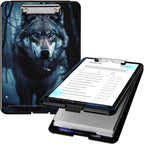 Clipboard with Storage, High Capacity Plastic Storage Clipboard with Low Profile Clip for Women Teachers Work, School & Office Supplies, Cute Pattern Decorative Clipboards, Grey Wolf