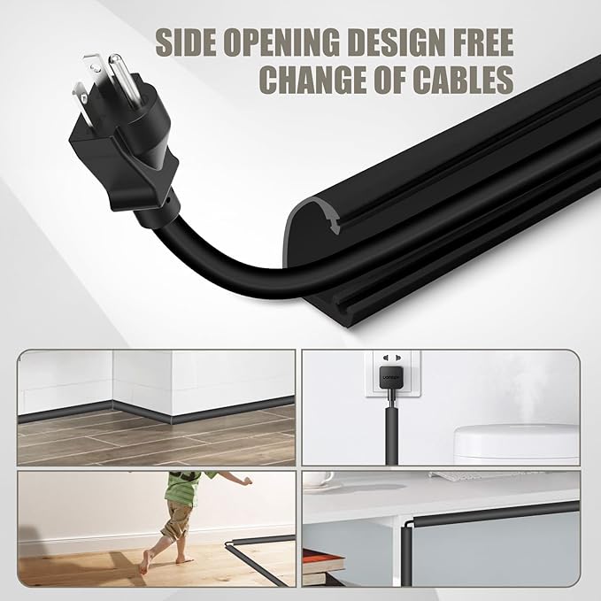 Cord Wall Cover, 39in Self-Adhesive Wire Covers for Cords on Wall, Extension Cable Hider for Floor, Mounted Tv, Home and Office Cavity 0.63" Wx0.31 H (Black)