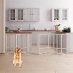 6 Panels Full Metal Freestanding Dog Gates with Door, 120” W x 32” H Folding Pet Gate Fence with Support Feet for Indoor,Stairs, Hallways and Doorways(White)