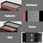 Rolling Garage Cabinets, Garage Storage Cabinet with Wheels and Workbench, Metal Cabinet with Doors and Shelf, Lockable Metal Storage Cabinets, for Home,Garages, Repair Stores, Warehouses