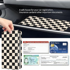 Premium Car Registration and Insurance Card Holder, Cute PU Leather Car Document Holder, Vehicle Glove Box Car Organizer with Magnetic Closure for Driver License, Cards Beige Checkerboard
