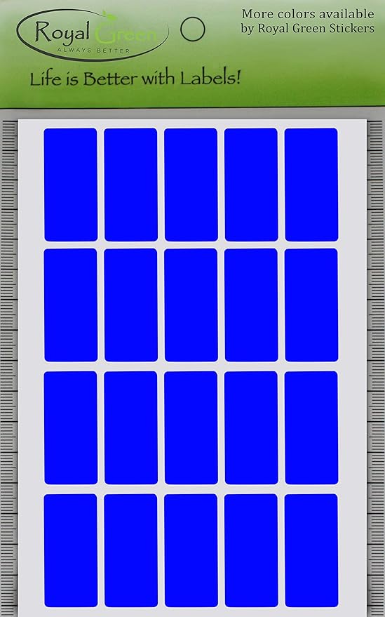 Royal Green Blue Rectangular Colored Labels 1.57inch x 0.75 inch - Rectangle Color Code Stickers (40mm x 19mm)- 100 Pack