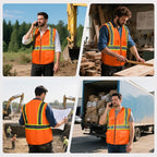 Safety Vest Customize Logo with 5 Pockets & Zipper Reflective High Visibility Vest Class 2 Outdoor Workwear