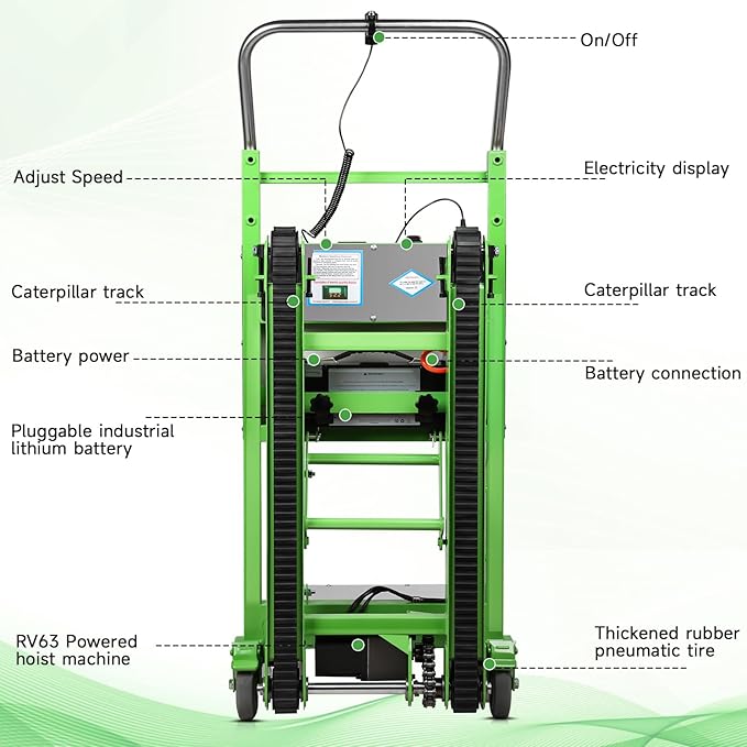 Electric Stair Climbing Dolly, 1250W Electric Stair Climbing Hand Truck, 900lbs Max Load Capacity, 3 Mode Folding Stair Climber Hand Trucks with Telescopic Handle for Moving Furniture (Green)
