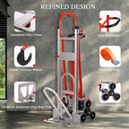 3-in-1 Industrial Convertible Hand Truck Dolly,1000 lbs Capacity Aluminum Hand Truck for Stairs,Hand Trucks Heavy Duty Dolly Cart with Stair Climbing Wheels for Moving,Transport(Red)