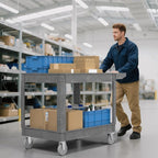 550LBS Utility Cart, 2-Tier 46x25 Inch Utility Cart with Wheels,Heavy Duty Service Cart-Lipped Shelves,Ergonomic Storage Handle and Swivel Wheels for Warehouse, Garage, Cleaning,Gray