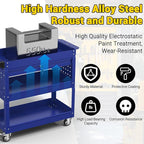 3 Tier Rolling Tool Cart on Wheels, 550 LBS Tool Cart with Drawers，Heavy Duty Utility Cart with Pegboard and Hook，Mechanic Tool Storage Cart for Garage, Warehouse and Repair Shop(Dark Blue)