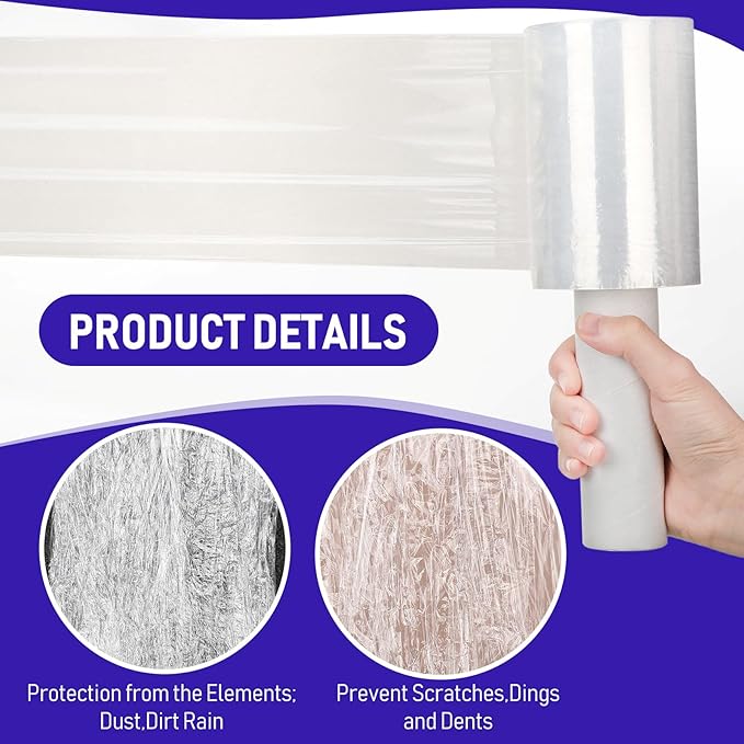 Sherr 5 Inch Stretch Shrink Film Roll Plastic Wrap for Moving Packing with Handle 800 Feet 80 Guage Thick Industrial Self-adhering for Packaging Furniture Luggage Supplies(Clear,12 Pack)