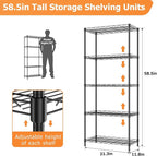 Storage Shelves,21.3" W x 11.8" D x 58.5" H Kitchen Wire Shelving Unit Loads 550LBS,5-tier Adjustable Metal Utility Shelf,Garage Shelves,Home Storage Rack for Kitchen, Laundry, Pantry and Closet