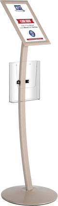 M&T Displays Curved Menu Board, 8.5x11 Inch Pedestal Sign Holder with 8.5x11 Inch Brochure Holder Pale Rose Floor Standing Aluminum Front Loading Easy Open Poster Message Advertisement Post
