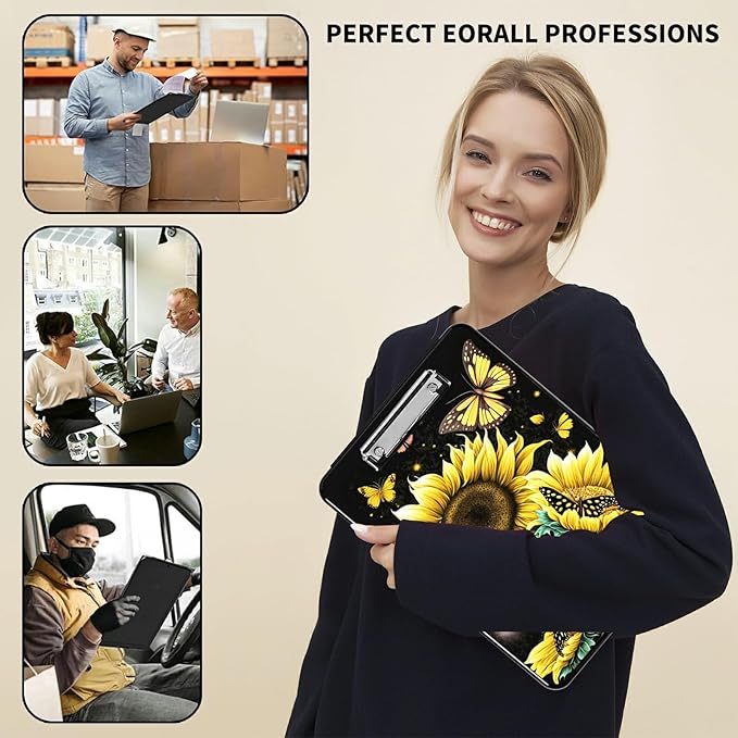 A4 Clipboards,Folder Clipboard with Storage Sunflower Butterfly Heavy Duty Clip Boards Waterproof Nursing Plastic File Folder Storage Box Clipboard Case for Teacher,Doctor,Office