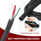 Black Braided Cable Management Sleeves Wire Loom Tubing Cord Protector Self-Wrapping (1/2"-20Feet)
