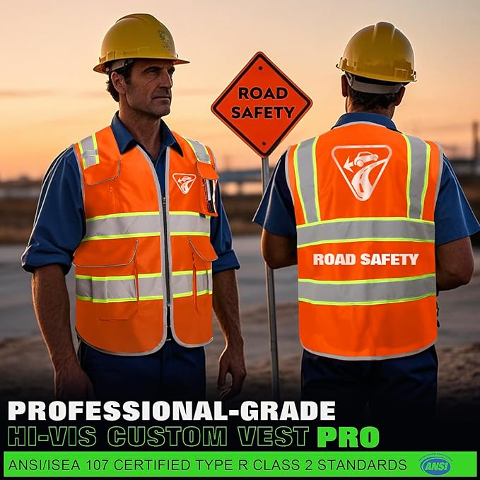 BeautyWill Custom Logo 10 Pockets Safety Vest Class2 ANSI Certified High Visibility Reflective Vest