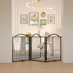 BHG Metal No-Assembly Freestanding Dog Gate with Door Walk Through, Extra Wide 72", Extra Tall 32" Pet Gate, Accordion Puppy Folding Playpen Dog Fence, with 2PCS Support (Black, 3 Panels)
