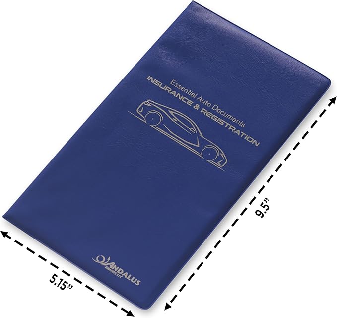 Andalus Auto Registration & Insurance Card Holder Pack of 1, Waterproof Essential Car Registration Holder with Hook & Loop Closure, Perfect for Every Vehicles Glove Boxes (Blue - 9.5" x 5.15")