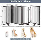 Metal Freestanding Dog Gates with Door for Outdoor Indoor,80'' Extra Wide 36'' Tall Free Standing Dog Gate for Doorways,Large Openings,Deck,Yard,Porch,Foldable Safety Pet Fence(Black,4 Panels)