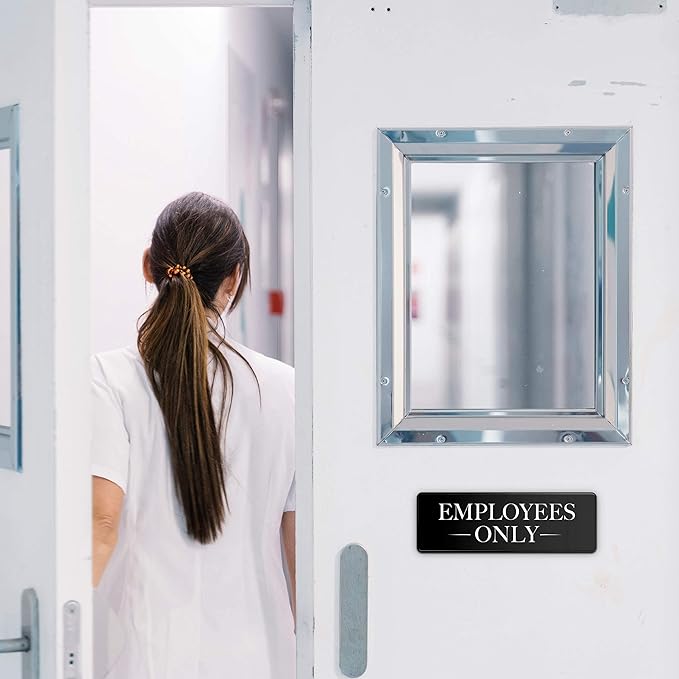 Employees Only Sign Kit For Door - 3 Pack - 3 By 9 Inch - Ideal Employee/Staff Only Signs for Office, Business, Kitchen, Restroom - Ensures Public Do Not Enter Restricted Areas