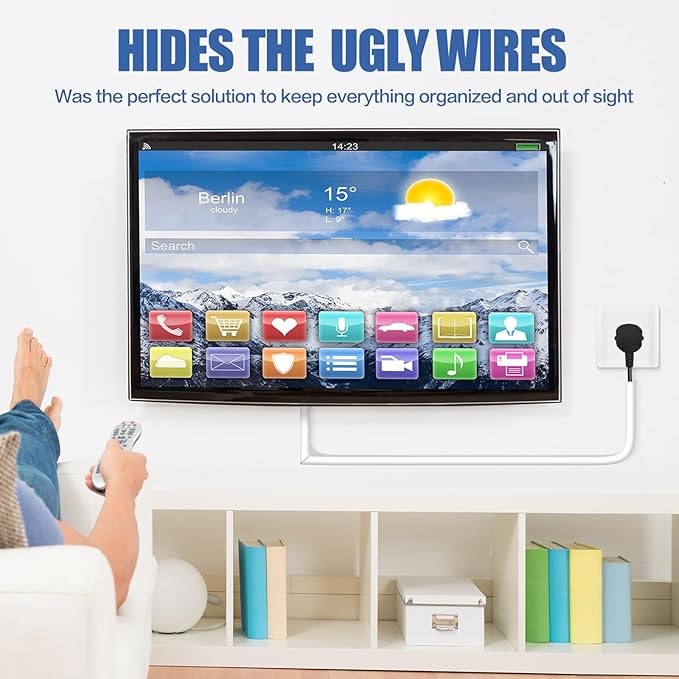 Floor Cable Cover, Low Profile Cable Hider for Wires, Self Adhesive Cord Hider for Wall, Cord Covers Wall Mounted Tv, for Offices, Gym, Exhibitions (White, 20 Feet)