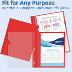 HAUTOCO 5 Pack Plastic Report Covers with 3-Prong Fasteners Clear Front Presentation Folders Resume Folders for 8.5x11 Letter Size Paper, Document Report Cover for School Office Business, Red