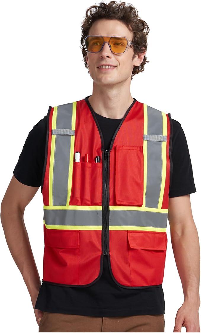 A-KSAFETY High Visibility Safety Vest for Men Women with Pockets and Zipper