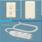 LIDER Flat-Face Outlet Extender with 3 Receptacles, Ultra-Thin Wall Plate Plug with Cord Extender and 3-Outlet Power Strip, 3ft Cord, LWE3-315-LA, ETL-Listed, Light Almond