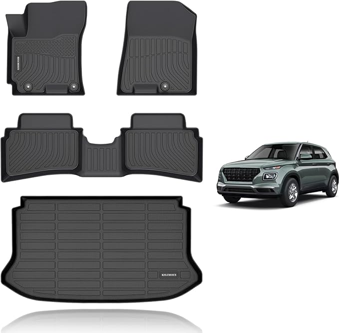 KELCSEECS® Floor Mats & Cargo Liner Custom for 2020-2026 Hyundai Venue (Only Fits Cargo Mat for Top Position),All Weather Protection TPE Floor Liners Front & Rear Row Full Set Accessories Black