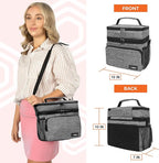 opux Insulated Lunch Bag for Men Women, Large Dual Compartment Cooler Bag, Soft Two Deck Lunch Box for Work School Picnic, Leakproof Lunch Tote with Shoulder Strap for Kid Adult (Gray, Double Deck)