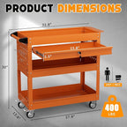 3 Tier Tool Cart on Wheels with Drawers - Three Tier Rolling Cart with Lockable Storage - Mechanic Tool Chest - Tool Chest with Wheels Used in Garage, Indoors, Workshop (Orange)