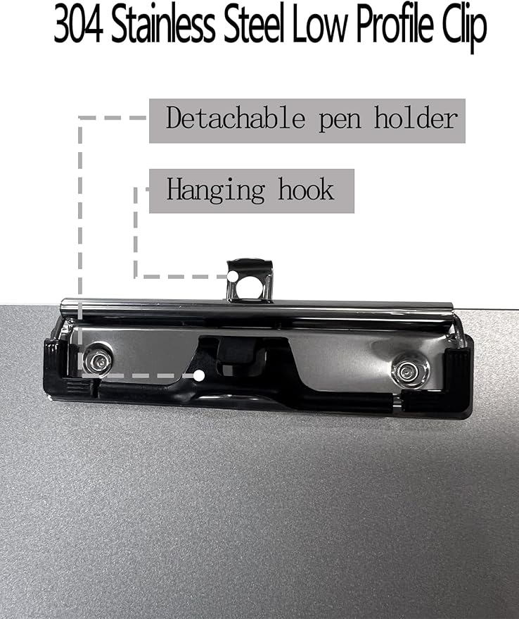 Horizontal Aluminum Clipboard,11x17 Inches A3 Side Clip Metal Clipboards with Pen Holder,Extra Large Construction Board,304 Stainless Steel Low Profile Clip