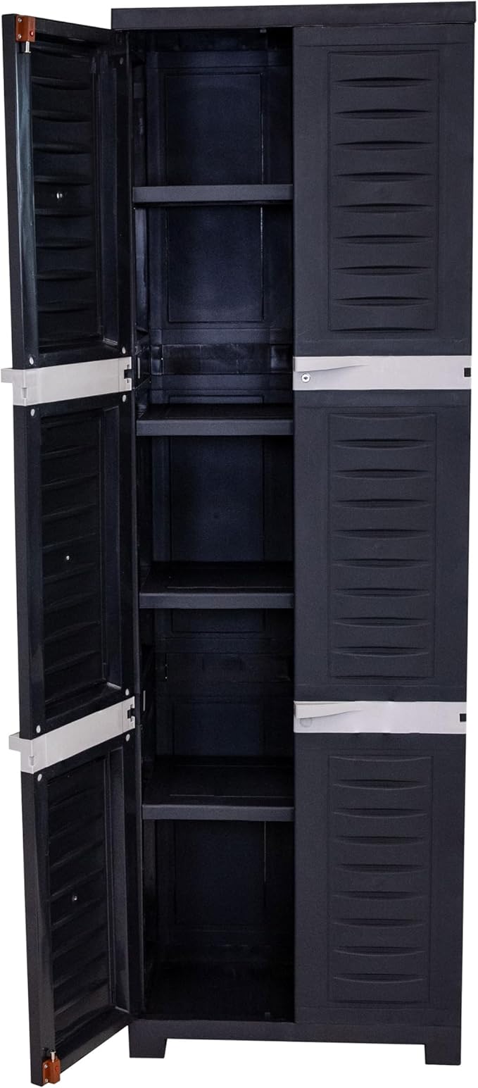 Sunnydaze Lockable Storage Cabinet - Indoor or Garage Storage Cabinet with 4 Adjustable Shelves - 72" H - Garage, Office, Home, Laundry Room - Shadow