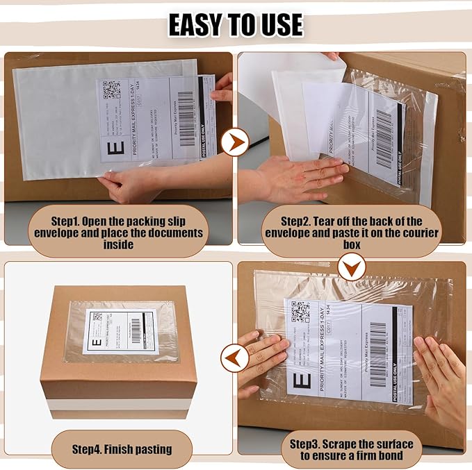 Cholemy 200 Pcs 9.5 x 12 in Clear Packing List Envelopes Shipping Pouches Mailing Shipping Label Sleeves Clear Adhesive Pockets Protectors Slip Envelope Pouches Holders Cover Enclosed Bag for Packing