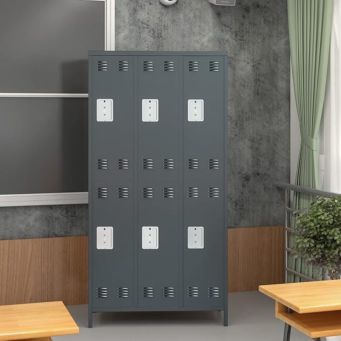 Employees Locker, 72" inch Tall Metal Storage Locker with 6 Doors for School Hospital Garage Gym Home Office with 12 Hooks, Requires Assembly(Light Gray)