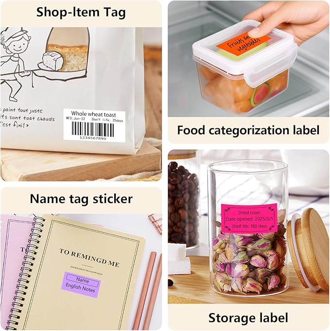 1x2 Inch Thermal Labels,500PCS Rectangle Stickers,Waterproof Removable Blank Stickers for Address,Jars,Freezer Containers & Pantry Organization,Fluorescent Pink