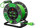 Retractable Extension Cord Reel 80 FT, 14AWG SJTOW Heavy Duty Power Cord with 4 Grounded Outlets, USB-A & USB-C Ports, 13A Circuit Breaker, Hand Crank for Indoor Outdoor Use, ETL Listed, Green
