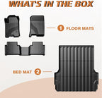 TripleAliners for 2023 2024 2025 2026 Colorado & Canyon Truck Bed Mat and Floor Mats Front Rear Full Set Liners All Weather TPE Accessories (Bed Mat+Floor Mats)