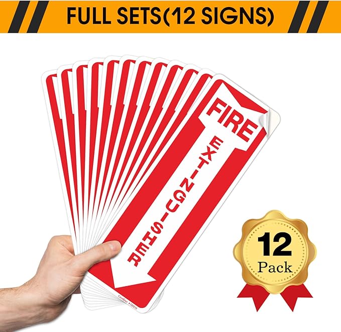 12 Pack Fire Extinguisher Sign, 12" X 4" Safety Sticker Signs, Fire Extinguisher Arrow Safety Signs, Self Adhesive, Weatherproof and UV Protected, Ideal for Office/Business, Home and Outdoor