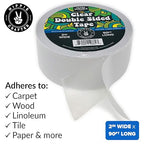Clear Double-Sided Tape for Crafts, 2 Inch Wide Heavy-Duty Adhesive, Strong Sticky Thin Mounting Tape for Posters, Carpets, and Wall-Safe Use, 90ft x 2"