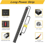 10-Pack Long Surge Protector Power Strip,16 Outlet Heavy Duty Power Strip Metal Power Bar,10 FT Long Extension Cord with Circuit Breaker for Garage,Workshop, 125V/1875W, ETL Listed, Black