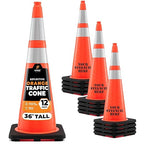 Xpose Safety 36 Inch Orange Traffic Cones with 6" & 4" Collars, 12-Pack - Multipurpose PVC Plastic Safety Cone for Parking, Soccer, Caution, Kids and Construction - DOT Approved
