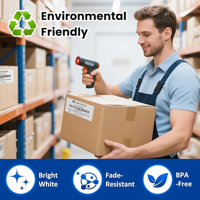 4 x 2 Inches Direct Thermal Barcode Labels, Waterproof and Oil-Proof Scratchproof, 750 Labels of Roll, Compatible with Zebra Printers (16 Roll-12000 Tags) White