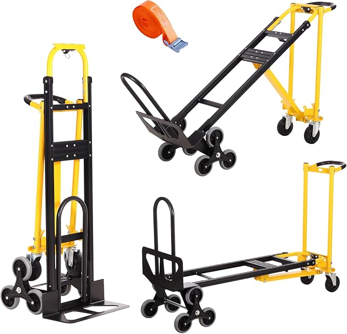 3-in-1 Industrial Convertible Hand Truck Dolly Cart,1000 lbs Capacity Aluminum Dolly Hand Truck with Stair Climber Wheels,Hand Trucks Heavy Duty for Warehouse Moving(Black Yellow)
