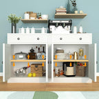 BESFUR Buffet Metal Cabinet with Storage 32”,White Sideboard Farmhouse Storage Cabinet with Adjustable Shelves, 2 Drawer and 4 Doors for Entryway Living Room, Bathroom, Kitchen,Home Office,Apartment