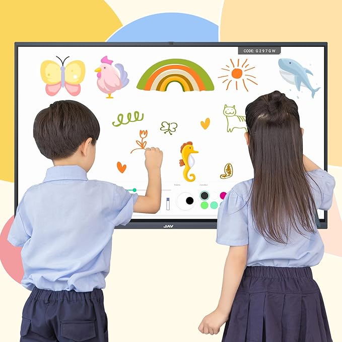 JAV Smart Board Interactive Whiteboard for Classroom Office Home, 4K UHD 8+128GB Touchscreen Smartboard with Built-in EDLA Licensed Android OS & Open App Ecosystem, Wi-Fi & Bluetooth