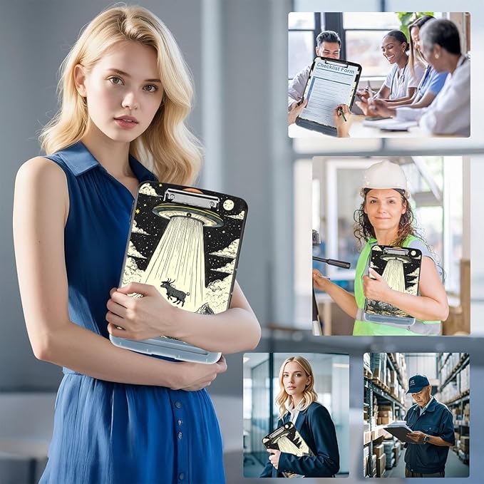 Clipboard with Storage Box & Pen Holder,Heavy Duty Clip Boards 8.5x11 for Nursing,High Capacity,School & Office Supplies,UFO Abduction