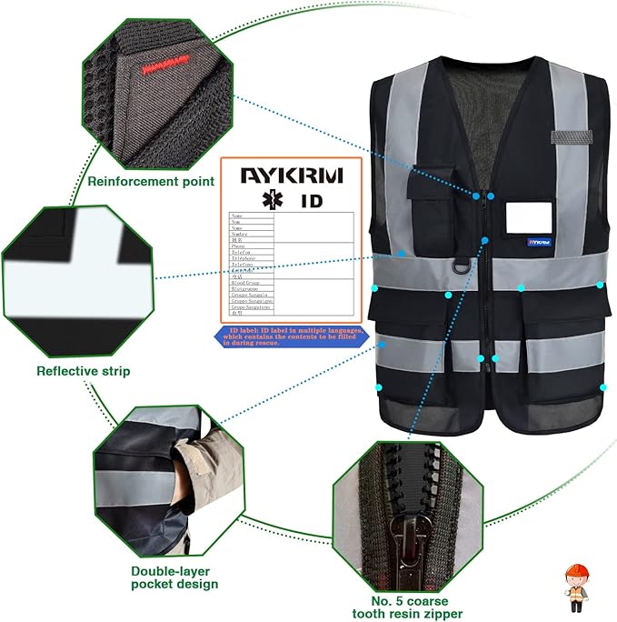 A-SAFETY High Visibility Vest construction vest black